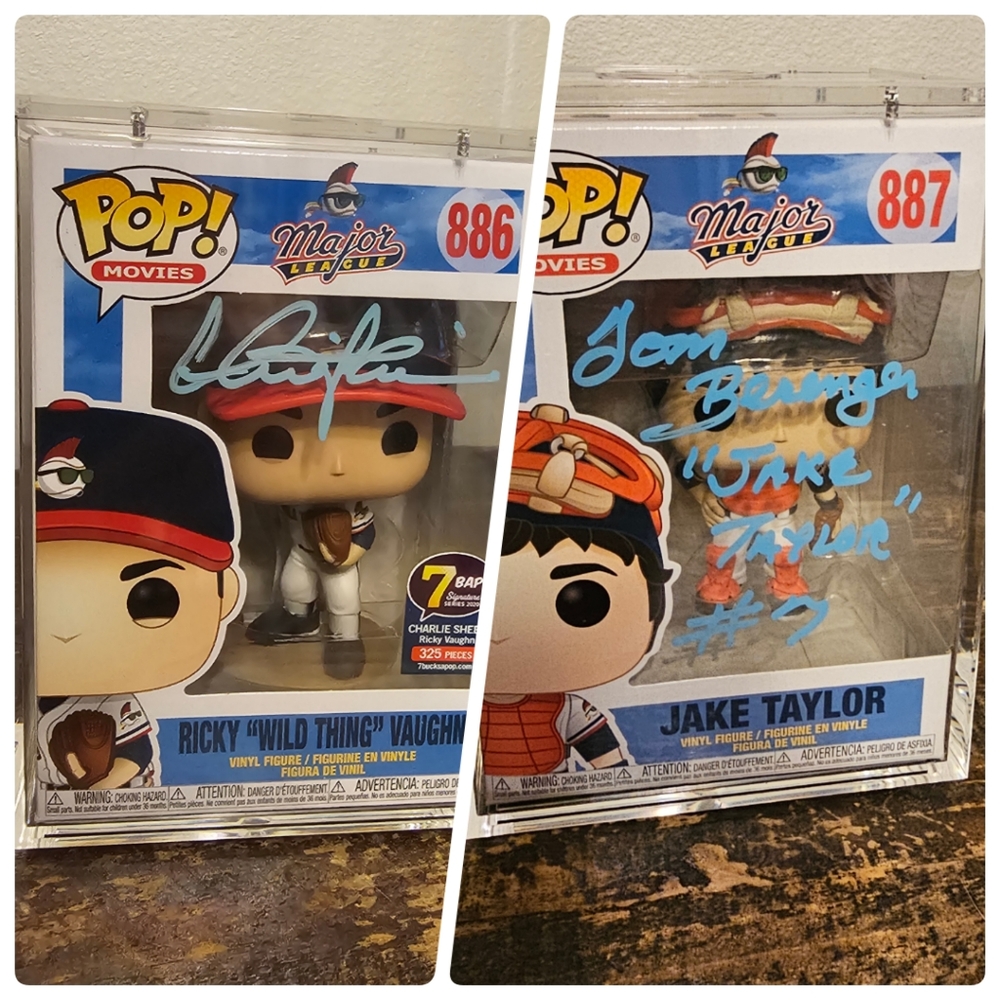 Autographed Wild Thing and Jake Taylor Funko Pop Major League Movie